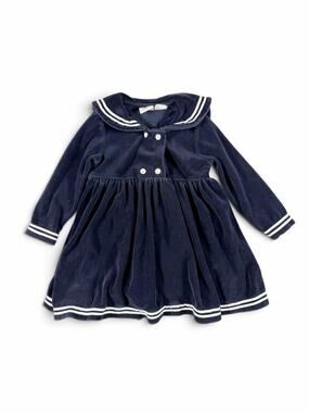 Vintage Good Lad Girls Velour Sailor Dress Navy White Nautical 4